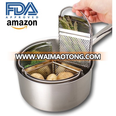 Amazon FBA 3 in 1 Stainless Steel 304 Steamer Basket with handle