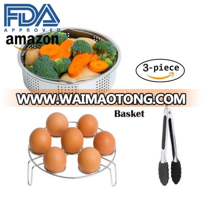 Stainless Steel Steamer Basket with Egg Steamer Rack and Silicone Tongs