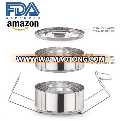 2 Tier Stackable Steamer Insert Pans with Sling with 2 lids